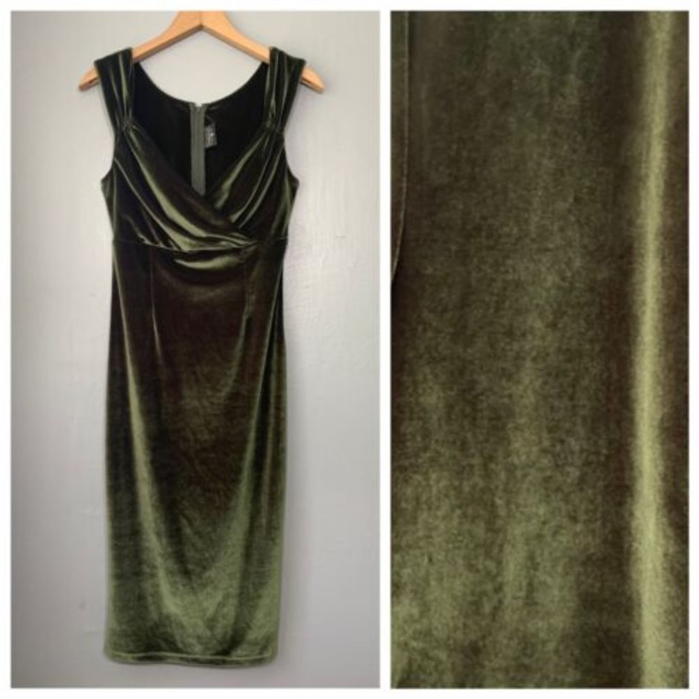Elegant Olive Green Velvet Dress